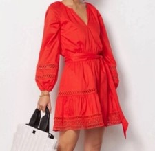 Evereve Size S DRESS Juliana Cotton Cayenne Red Lace Cocktail Party NO BELT X24