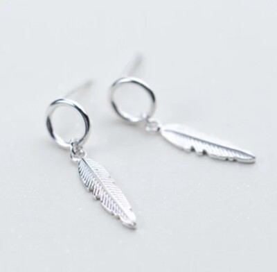 Feder Ohrhänger Ohrstecker Sterling Silber 925 Kreis
