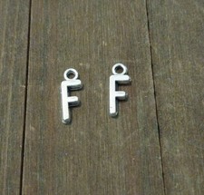 2 Letter F Charms Alphabet Pendants Uppercase Antiqued Silver
