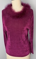 Vtg Magenta Nanny Phoebe Art Fun Colorful Long Top Feathers 90s Y2K USA MADE