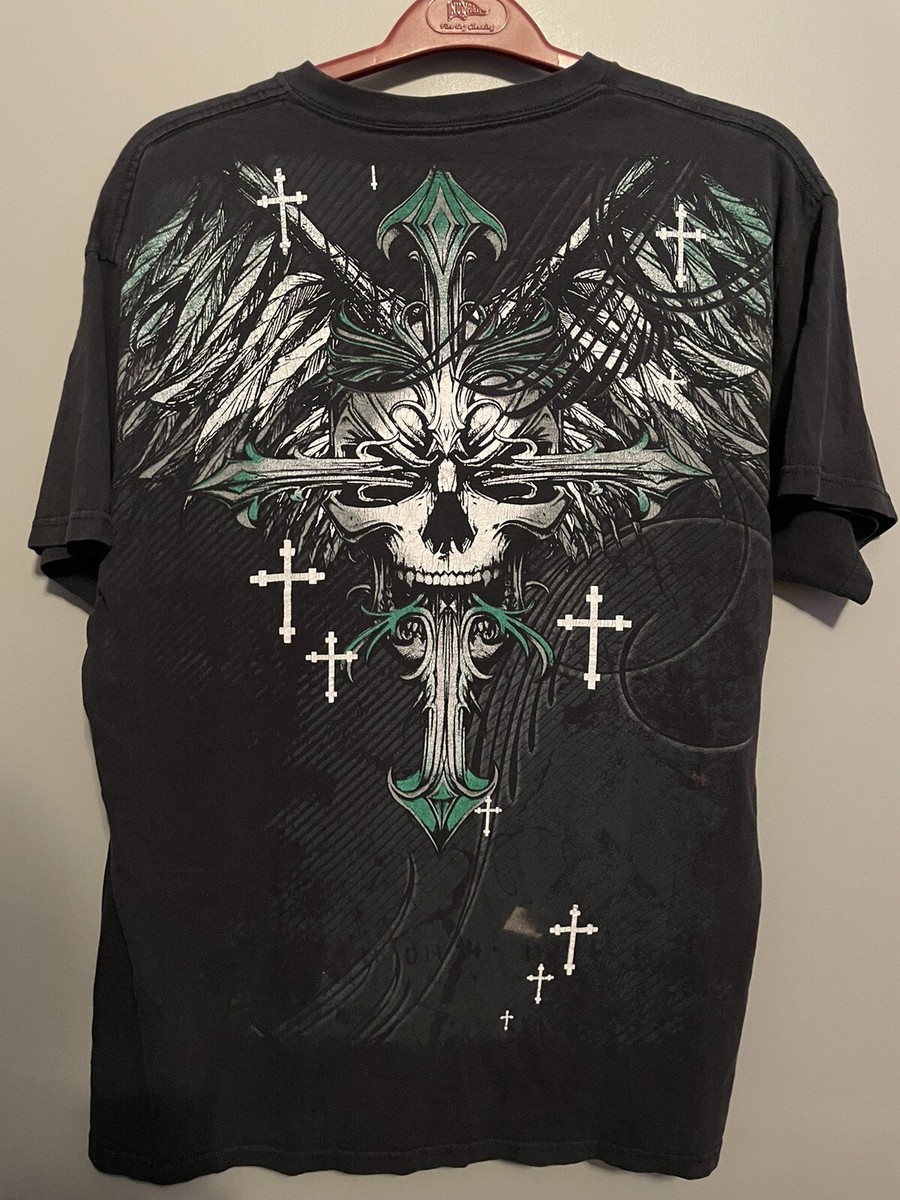 mma elite Tシャツ　affliction スカル　グランジ　y2k Tapout Y2K T-Shirt Black Skull Affliction MMA Elite Grunge Vtg XL