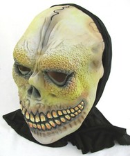 Latex Hooded Skull Halloween Mask with Laugh Sound Big Smile Creepy Teeth Rubber