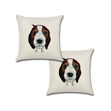 Set of 2 Pillow Covers 18x18, Cute Beagle Dog Design Cotton Linen Fabric