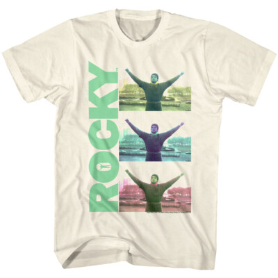 Rocky Balboa T-Shirt New Adult Triple Victory in Natural SM - 5XL Licensed Tee