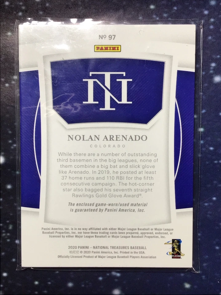 2020 PANINI NATIONAL TREASURES GAME USED LOGO PATCH #97 NOLAN ARENADO 5/25 - Image 2 of 2