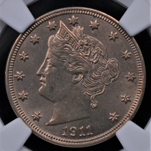 1911 LIBERTY "V" NICKEL NGC MS 62 NICE LUSTER BENEATH SOME ANTIQUE BRONZE