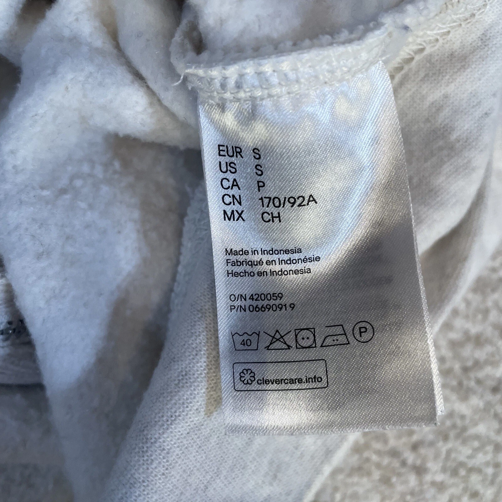 OFF WHITE Felpa con cappuccio e zip intera H&M Basic uomo piccola grigio chiaro bianco sporco con tasche