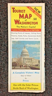 Vintage Mid Century Tourist Map of Washington DC Color Edition Prince Lithograph