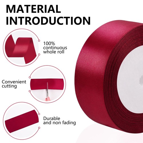 Wine Red Ribbon1-1/2 inch x 25 Yards Satin RibbonWine Red Fabric Ribbon for F... - Picture 3 of 7