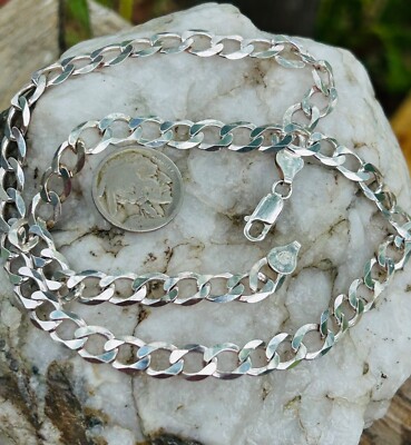 Mens Curb Necklace Heavy 20 Inch 925 Sterling Silver Curb Necklace SOLID 26 Gram