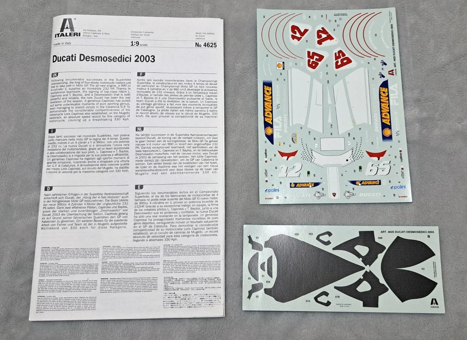 ITALERI DUCATI DESMOSEDICI MOTOGP 2003 1/9 ITEM 4625 NO TAMIYA NO PROTAR - Immagine 2 di 3