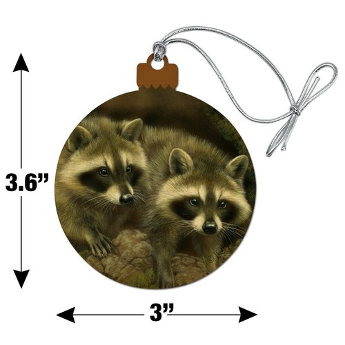 Cute Raccoons Curiosity Wood Christmas Tree Holiday Ornament - Picture 6 of 7
