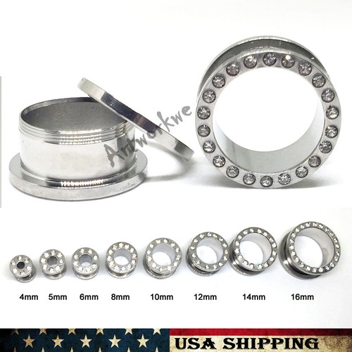 PAAR - KRISTALL EDELSTAHL 4-16mm SCHRAUBE Ohr Messgeräte Ohr Plugs Flesh Tunnel - Bild 1 von 12