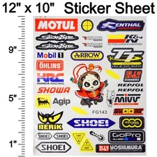 32pc 12"x10" Reflective Sticker Decal Sheet - Motocross Dirt Bike Sponsors Logos