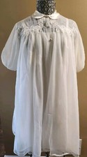 Vtg 1950s Van Raalte 2 Piece Ivory Chiffon Babydoll Robe Gown Set - Sz Petite