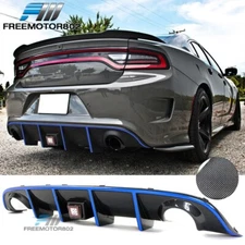 Fits 15-23 Dodge Charger Rear Bumper Lip Diffuser & Red LED Blue Reflective Tape