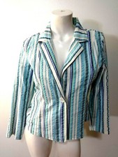 Christopher & Banks Womens Blue Striped Seersucker Cotton Spandex Jacket Size M