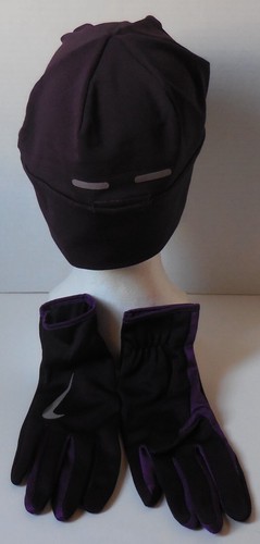 Nike Dri-Fit Beanie and Gloves Running Set Women Port Wine/N Purple/Silver M/L - Picture 3 of 5