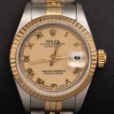 Rolex Datejust 69173 Striée Kitten Watch 26mm Roman Ivory Beige Dial
