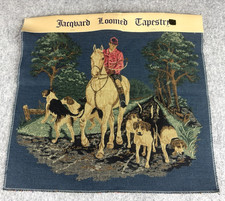 Jacqbard Loomed Tapestry "The Fox Hunt" English Cottage Manor House 18" x 18"