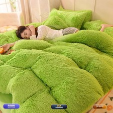 Aetvrni Luxury Plush Shaggy Faux Fur Duvet Cover Set Super Soft 4 Pieces Green