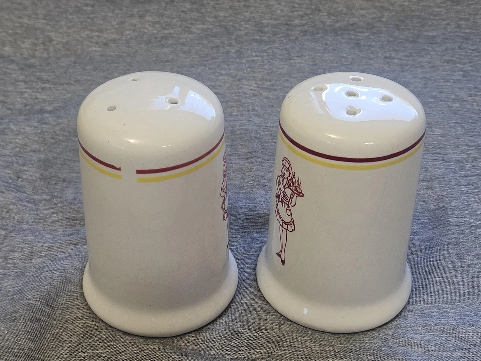 Sal y pimienta de cerámica camarera blanco rojo amarillo artículos de restaurante Foto 4 de 4