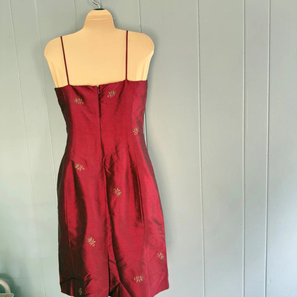 Vintage Ann Taylor silk red embroidered slip dress beaded floral 90s hoco party - Image 4 of 4