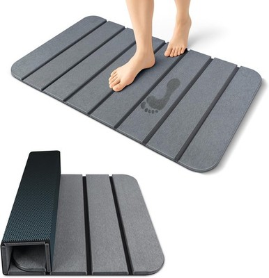 Large Foldable Stone Bath Mat 28''×17'' with Non-Slip Rubber Base, Super