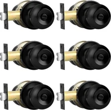 Probrico Flat Black Bed/Bath Door Knobs, Interior Privacy 6 Pack, 