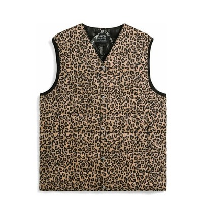 Taion Womens V-Neck Button Down Vest Khaki Leopard