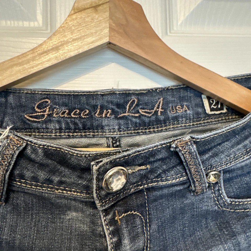 Jeans Grace LA de Colección para Mujer 7/27 Azul Bootcut Estrás Elastizados Denim 30x32 EE. UU. Foto 3 de 4