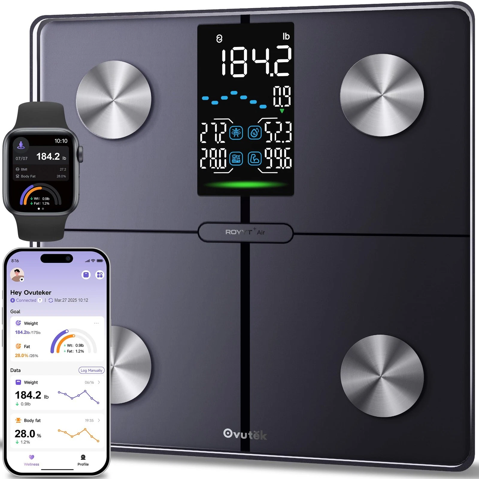 Ovutek Smart Scale for Body Weight, Professional 11 inches x 11 inches, Black