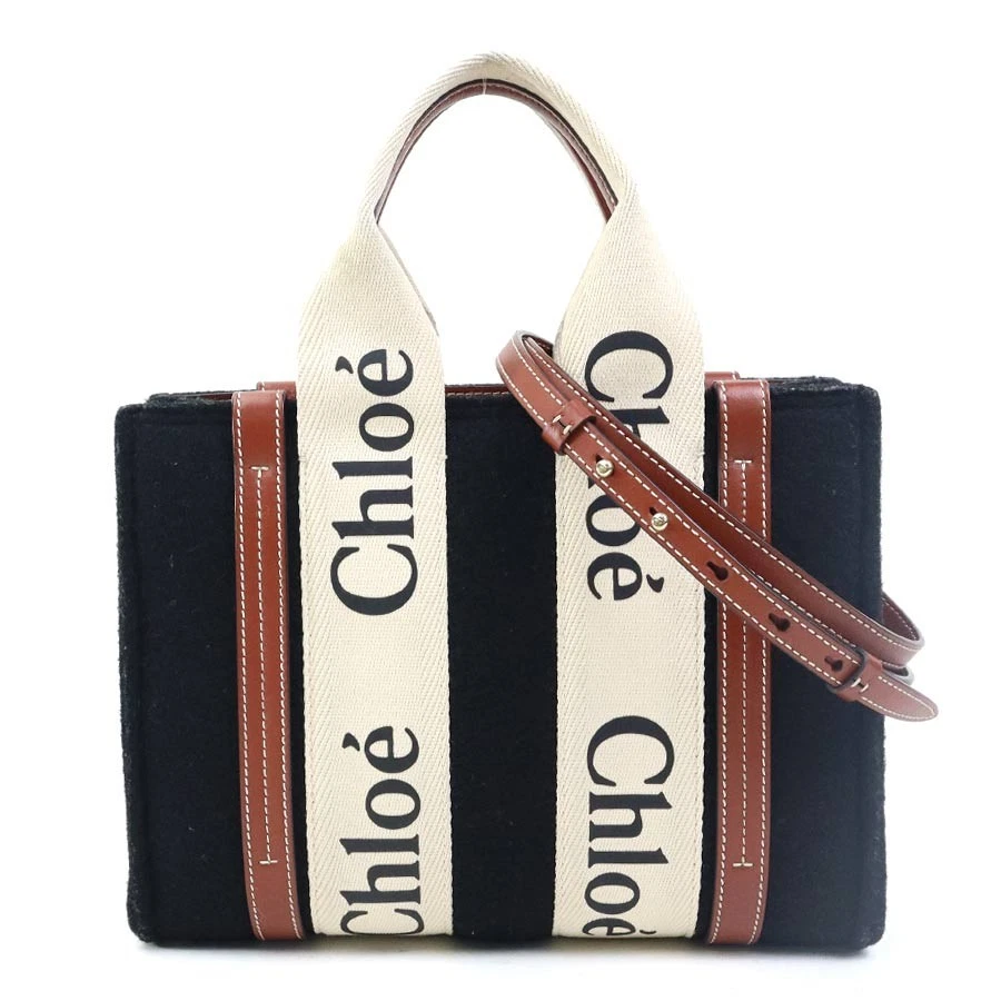 Chloe — Auth Chloe Woody Small Handbag Shoulder Bag Black Wool/Leather - e61153k