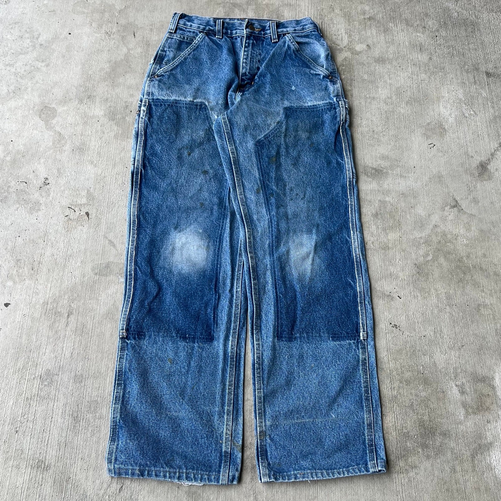 Vintage carhartt blue denim jeans DISTRESSED double knee work carpenter pants