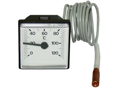 Fernthermometer, Thermometer quadratisch, Einbauthermometer, 0 - 120 °C, analog