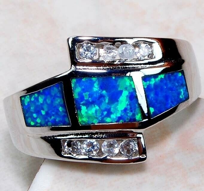 Australian Opal Inlay 925 Solid Sterling Silver Ring Sz 7 GA3-4