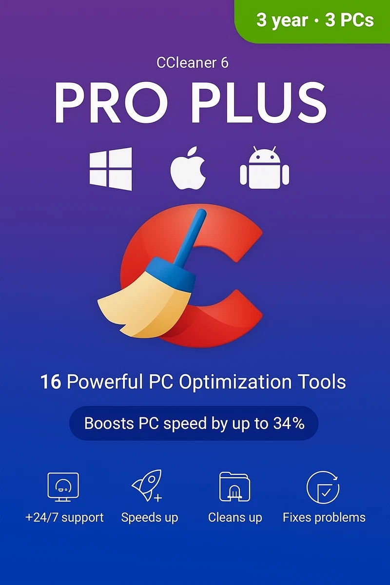 Ccleaner professional plus 2026 3 Year - 3 Device - Windows - Mac - Android