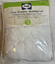 New Sealy Crib Mattress Pad Cozy Dreams Waterproof Fitted White 52x28 ED021-QWX1