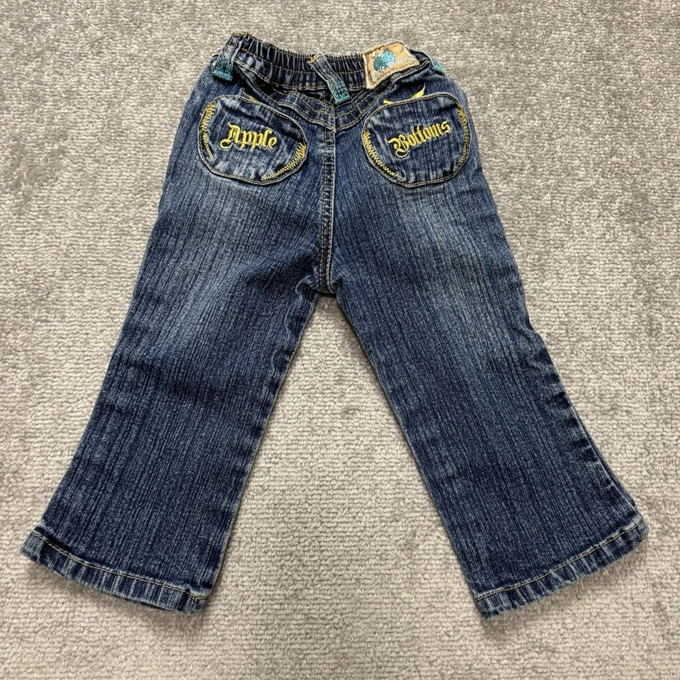 Pantalones de mezclilla vintage Y2K con parte inferior de manzana bordados para niños pequeños niñas bebé 12 meses Foto 3 de 4