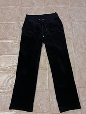 Juicy Couture Black Velour Track Pants Flare Bottoms Joggers Women's Size XS