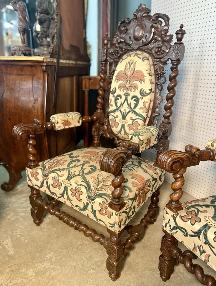 Antiguo juego de sofá de salón de 10 piezas de roble torcido cebada caza de la Selva Negra alrededor de 1860 Foto 4 de 4