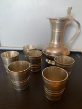 Zinn Set Kanne Höhe = 14 cm Karaffe mit 6  Schnapsbecher