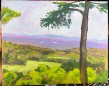 Vintage Oil Painting Impressionist Rural Landscape Mountains Tree Linda Nimmer