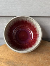 Oxblood Red Tan Drip Speckled Studio Art Pottery Bowl 6” Signed