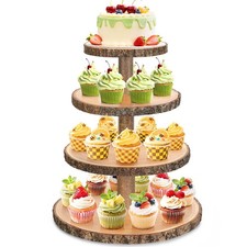 Wooden Cupcake Stand for 50 Cupcakes 4-Tier Dessert Tower Rustic Tiered Displ...