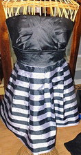 Teeze Me Juniors 11 Strapless Black/White Striped Fit & Flare Short Dress Bow