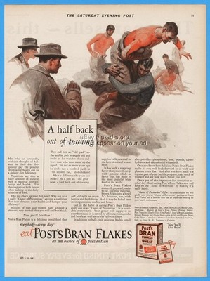 1926 Post Cereal Original Vintage Print Ad Battle Creek Michigan Football Theme