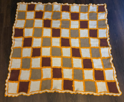 Hand Crocheted Granny Block Blanket 47.5x 46.5  Square Boho Cabin Cozy Cottage