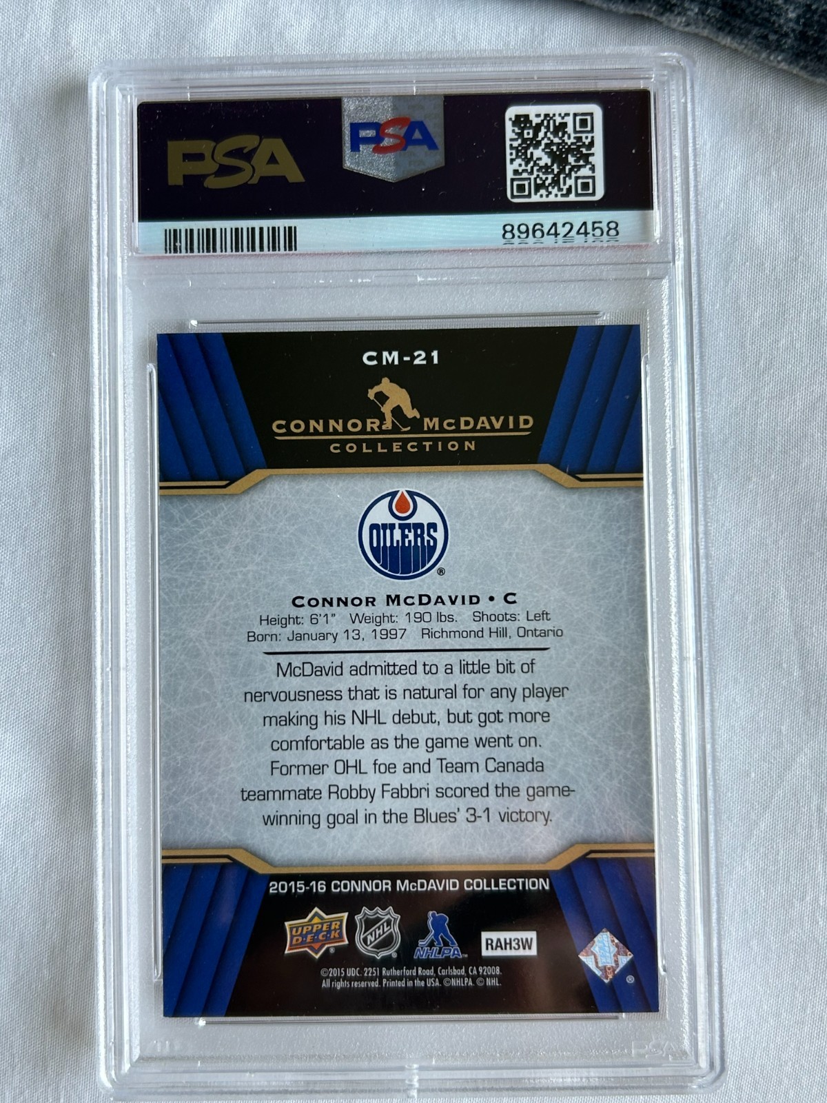 2015-16 Upper Deck Connor McDavid Collection - Connor McDavid #CM-21 (RC) PSA 9 view 2