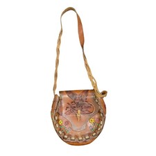 VTG Handmade Tooled Mexican Leather Boho Hippie Saddle Bag Eagle Aztec Calendar